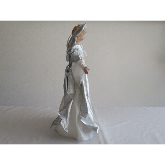 Roman RR ~14.5" Wht Angel Tree Topper Top Silver Wings Lace Porcelain Head Hands - Picture 8 of 12